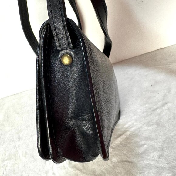 Vera Pelle Italian Black Leather Small Crossbody Purse Adjustable Strap Zipper - Picture 7 of 16